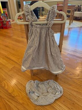 Quincy Mae Beige and White Gingham Dress with Bloomers